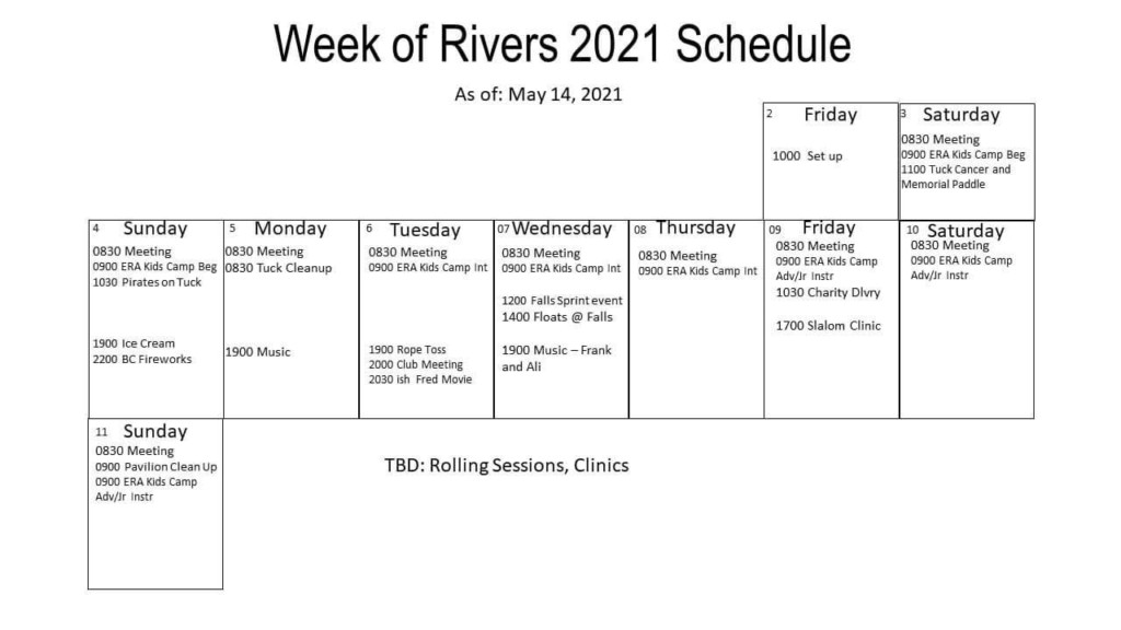 Week of Rivers 2021 Schedule Version 1 Posted Carolina Canoe Club